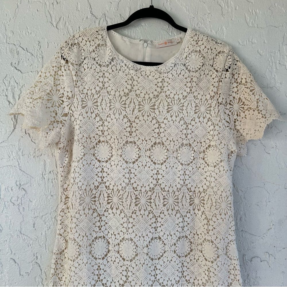 TORY BURCH Trixy Dress Women’s Large Crochet Lace Cream - Picture 3 of 10
